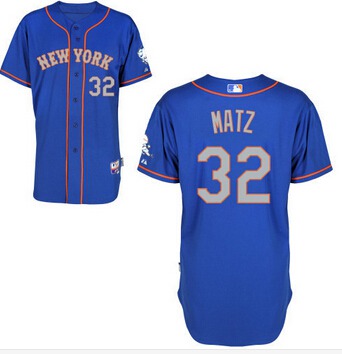 Men's New York Mets #32 Steven Matz Blue With Gray Jersey W2015 Mr. Met Patch