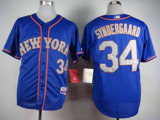 Men's New York Mets #34 Noah Syndergaard Blue With Gray Jersey
