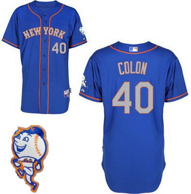 Men's New York Mets #40 Bartolo Colon Blue With Gray Jersey W-2015 Mr. Met Patch