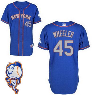 Men's New York Mets #45 Zack Wheeler Blue With Gray Jersey W-2015 Mr. Met Patch