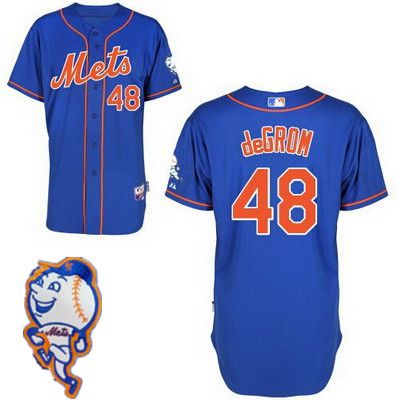 Men's New York Mets #48 Jacob DeGrom Blue Jersey W-2015 Mr. Met Patch
