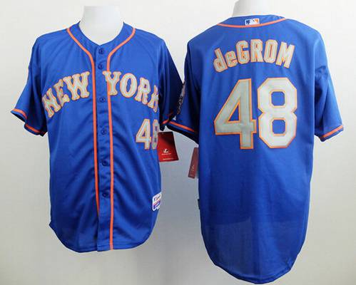 Men's New York Mets #48 Jacob DeGrom Blue With Gray Jersey