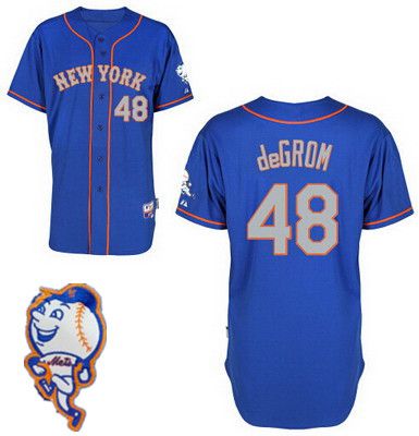 Men's New York Mets #48 Jacob DeGrom Blue With Gray Jersey W-2015 Mr. Met Patch