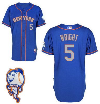 Men's New York Mets #5 David Wright Blue With Gray Jersey W-2015 Mr. Met Patch