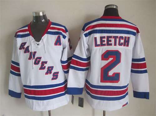 Men's New York Rangers #2 Brian Leetch White CCM Vintage Throwback Jersey
