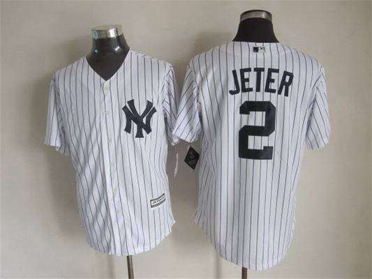 Men's New York Yankees #2 Derek Jeter 2015 New White Black Pinstripe Jersey