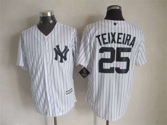 Men's New York Yankees #25 Mark Teixeira 2015 New White Black Pinstripe Jersey