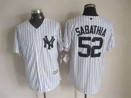 Men's New York Yankees #52 CC Sabathia 2015 New White Black Pinstripe Jersey