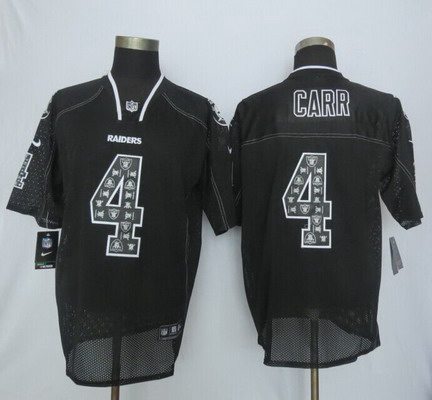 Men's Oakland Raiders #4 Derek Carr Nike Lights Out Black Ornamented Elite Jersey