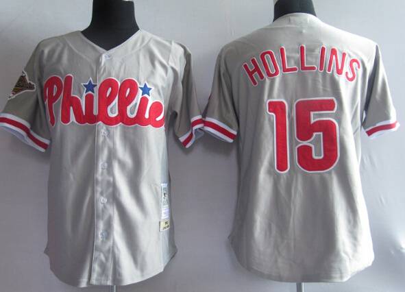 Men's Philadelphia Phillies #15 Dave Hollins Gray Mitchell & Ness Throwback Jersey