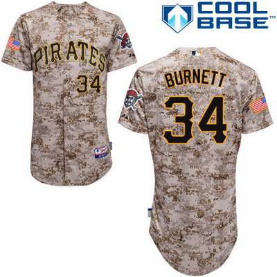 Men's Pittsburgh Pirates #34 A. J. Burnett 2014 Camo Jersey