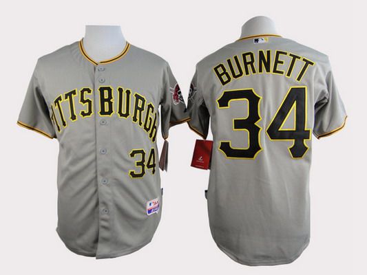 Men's Pittsburgh Pirates #34 A. J. Burnett Gray Jersey