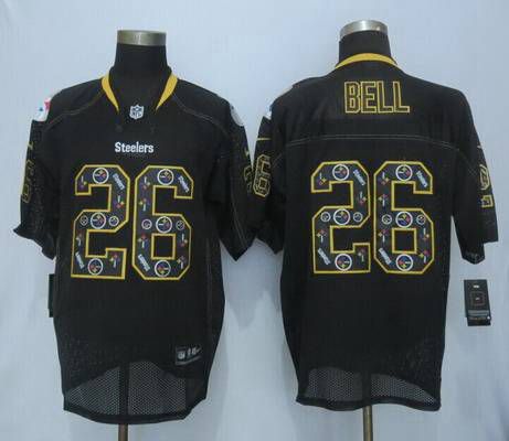 Men's Pittsburgh Steelers #26 LeVeon Bell Nike Lights Out Black Ornamented Elite Jersey