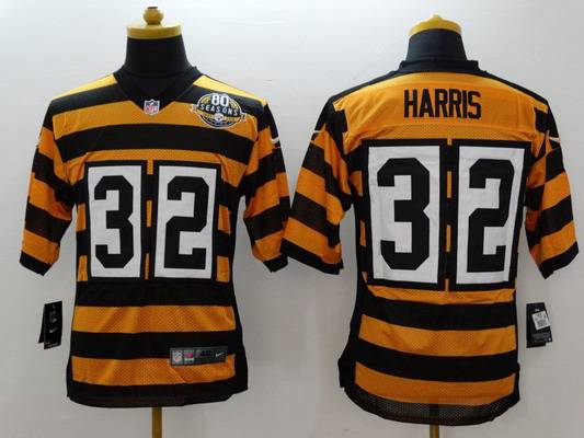 Men's Pittsburgh Steelers #32 Franco Harris Alternate Yellow With Black NFL Nike Elite Jersey With 80th Season Patch