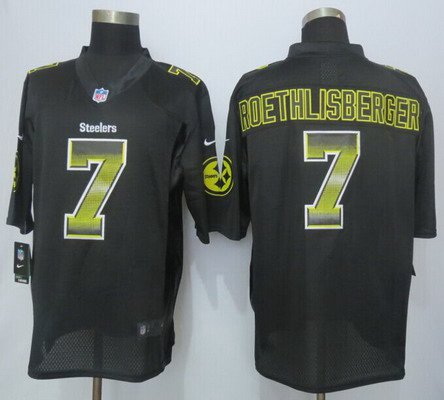 Men's Pittsburgh Steelers #7 Ben Roethlisberger Black Strobe 2015 NFL Nike Fashion Jersey