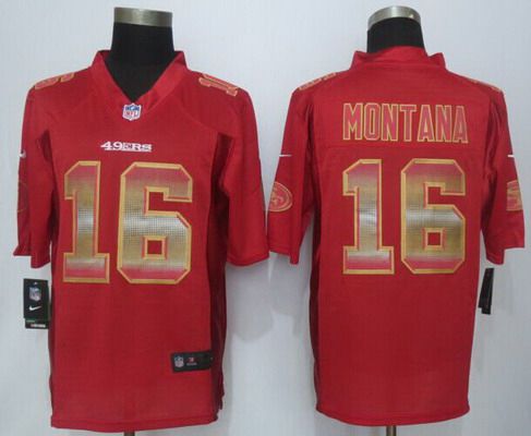 Men's San Francisco 49ers #16 Joe Montana Red Strobe 2015 NFL Nike Fashion Jersey