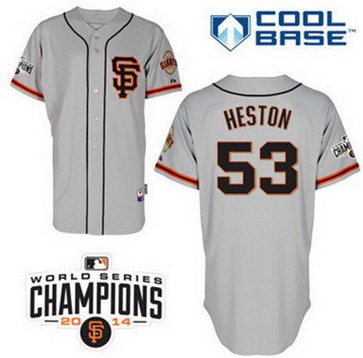 Men's San Francisco Giants #53 Chris Heston Alternate Gray SF MLB Cool Base Jersey W2014 World Series Champions Patch