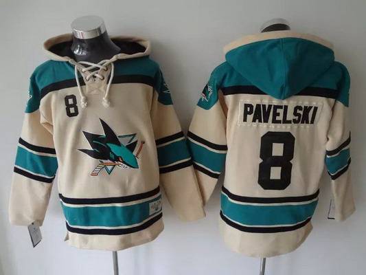 Men's San Jose Sharks #8 Joe Pavelski Old Time Hockey Cream Hoodie