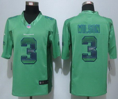 Men's Seattle Seahawks #3 Russell Wilson Green Strobe 2015 NFL Nike Fashion Jersey