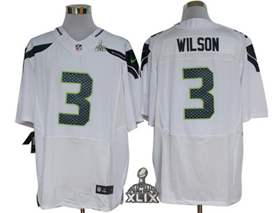 Nike Seattle Seahawks #3 Russell Wilson 2015 Super Bowl XLIX White Elite Jersey