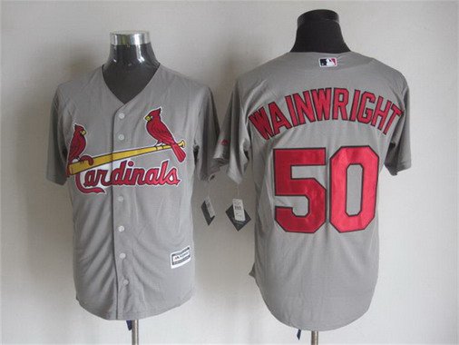 Men's St. Louis Cardinals #50 Adam Wainwright Away Gray 2015 MLB Cool Base Jersey