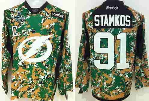 Men's Tampa Bay Lightning #91 Steven Stamkos 2015 Stanley Cup Digital Camo Veteran's Day Practice Jersey