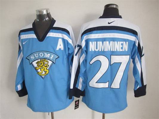 Men's Team Finland #27 Kalevi Numminen Nike Light Blue Vintage Throwback Jersey