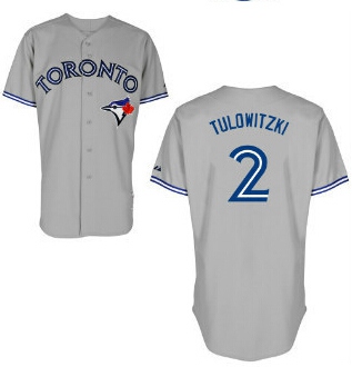 Men's Toronto Blue Jays #2 Troy Tulowitzki Away Gray MLB Majestic Jersey