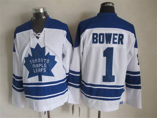 Men's Toronto Maple Leafs #1 Johnny Bower 1966-67 White CCM Vintage Throwback Jersey