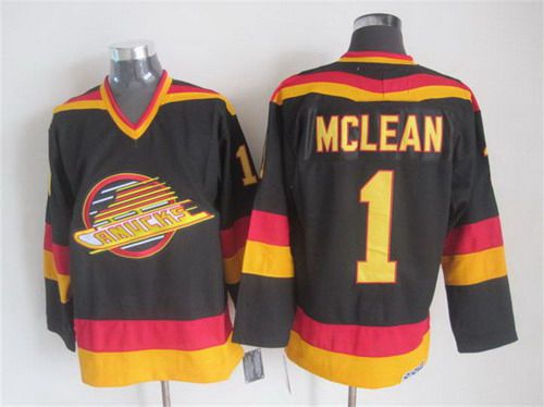 Men's Vancouver Canucks #1 Kirk McLean 1985-86 Black CCM Vintage Throwback