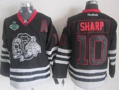 Men'sChicago Blackhawks #10 Patrick Sharp 2015 Stanley Cup Black Ice Skulls Jersey