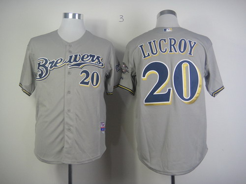 MLB Milwaukee Brewers #20 Jonathan Lucroy Gray Jersey