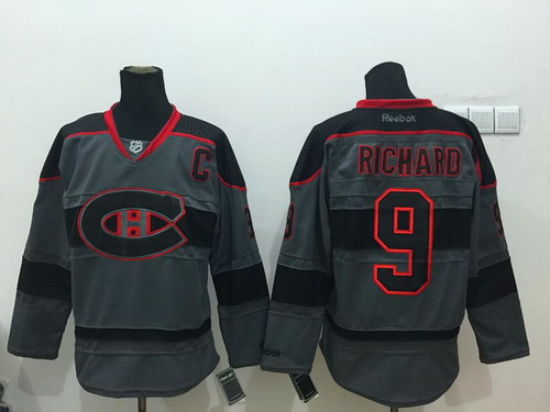 Montreal Canadiens #9 Maurice Richard Charcoal Gray Jersey