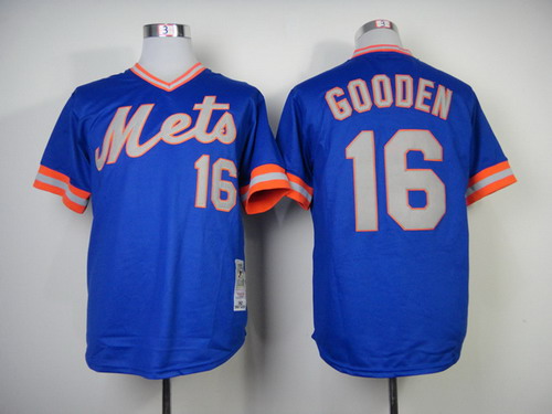 New York Mets #16 Dwight Gooden 1983 Blue Throwback Jersey