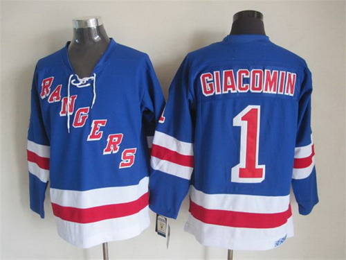New York Rangers #1 Eddie Giacomin Light Blue Throwback CCM Jersey