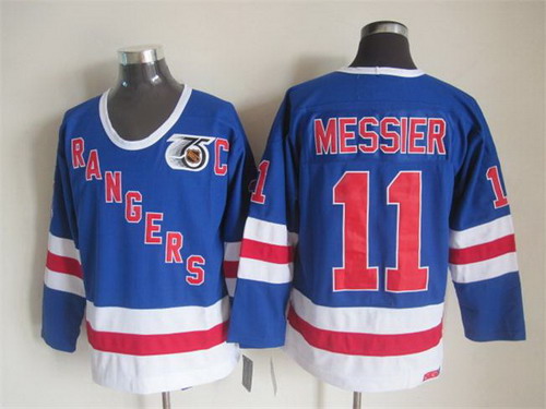 New York Rangers #11 Mark Messier Light Blue 75TH Throwback CCM Jersey
