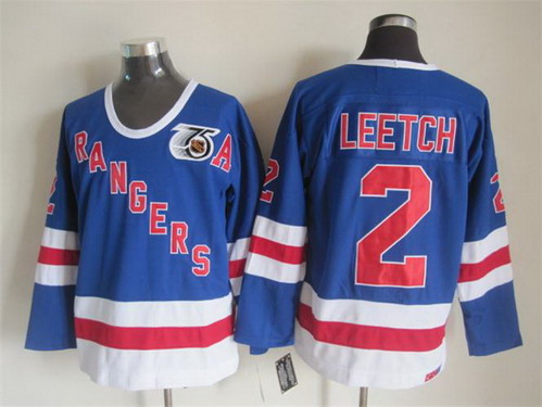 New York Rangers #2 Brian Leetch Light Blue 75TH Throwback CCM Jersey