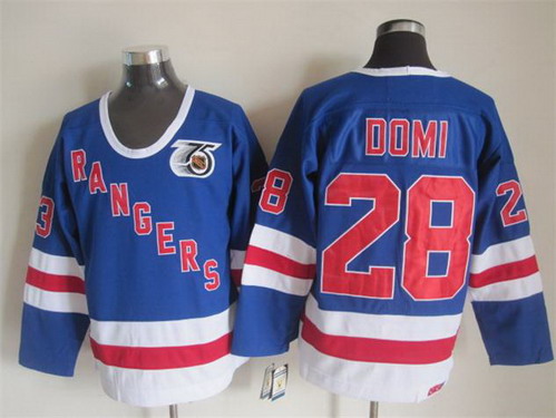 New York Rangers #28 Tie Domi Light Blue 75TH Throwback CCM Jersey