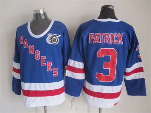 New York Rangers #3 James Patrick Light Blue 75TH CCM Vintage Throwback Jersey