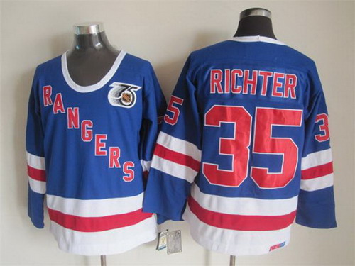 New York Rangers #35 Mike Richter Light Blue 75TH Throwback CCM Jersey
