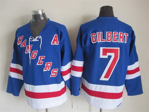New York Rangers #7 Rod Gilbert Light Blue Throwback CCM Jersey
