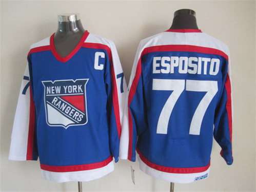 New York Rangers #77 Phil Esposito Light Blue With White CCM Vintage Throwback Jersey