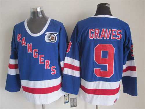 New York Rangers #9 Adam Graves Light Blue 75TH CCM Vintage Throwback Jersey