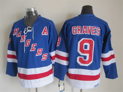 New York Rangers #9 Adam Graves Light Blue Throwback CCM Jersey