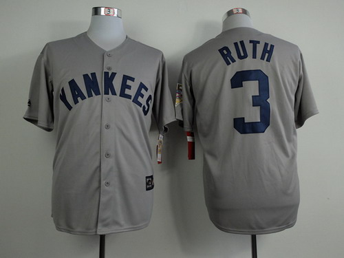 MLB New York Yankees #3 Babe Ruth Gray 75TH Patch Jersey