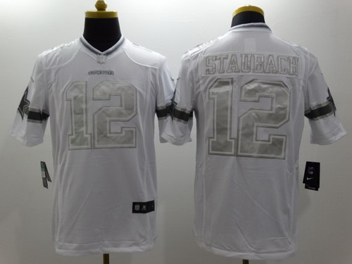 Nike Dallas Cowboys #12 Roger Staubach Platinum White Limited Jersey