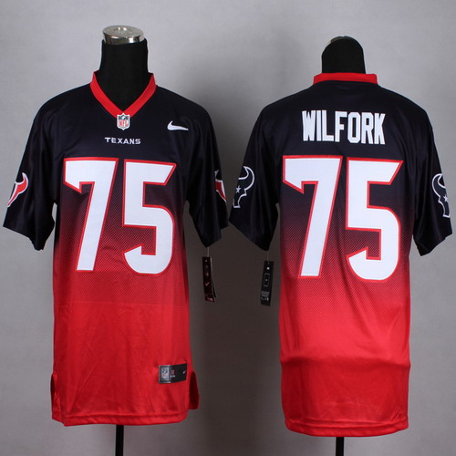 Nike Houston Texans #75 Vince Wilfork Blue-Red Fadeaway Elite Jersey