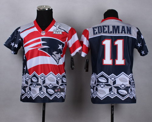 Nike New England Patriots #11 Julian Edelman 2015 Super Bowl XLIX Noble Fashion Kids Jersey