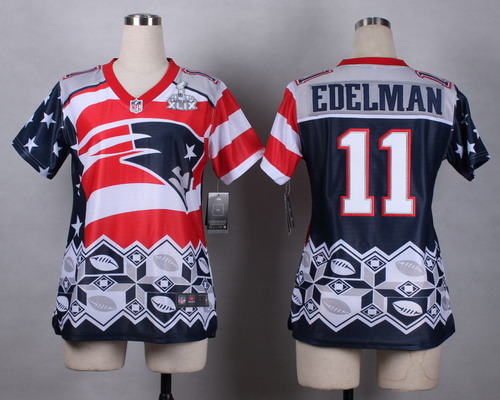 Nike New England Patriots #11 Julian Edelman 2015 Super Bowl XLIX Noble Fashion Womens Jersey