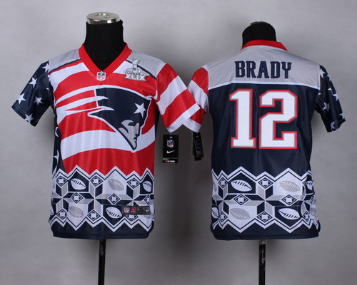 Nike New England Patriots #12 Tom Brady 2015 Super Bowl XLIX Fashion Kids Jersey
